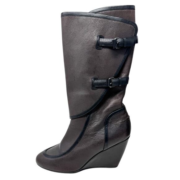 Balenciaga Y2K Vintage Leather Buckle Wedge Heel Boots brown size 38.5 - Picture 1 of 14